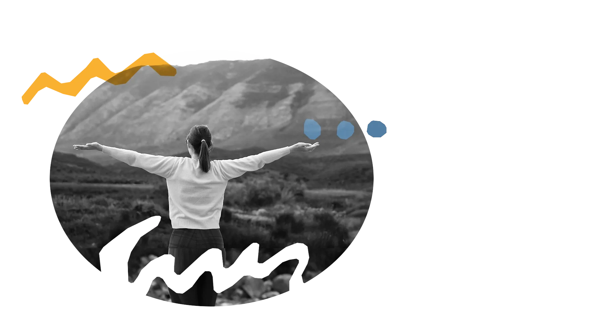 Rezilienzapp-Startseite-adrp2go_kleiner Frau von hinten mit zur Seite ausgebreiteten Armen vor einem Tal mit Pflanzen